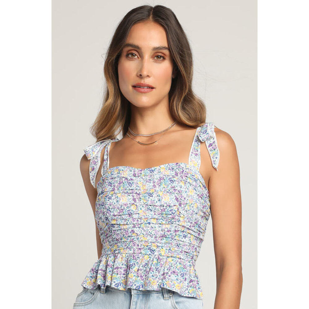 Ruche to Love Multi Floral Print Ruched Tie-Strap Crop Top